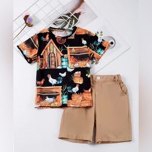 Chicken Graphic T-Shirt and Short Set. Summer Outfit, Camping, Hiking & Cookouts